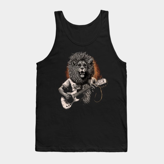 Cool Lion Playing a Guitar Tank Top by AI studio